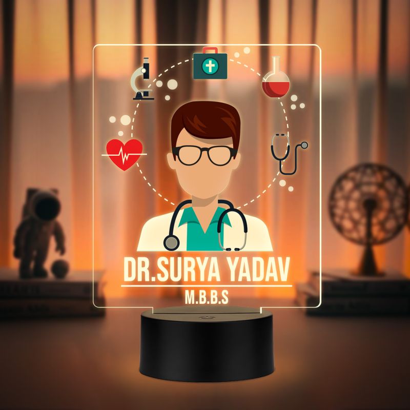 Personalized Doctor LED Night Lamp with Warm White Light Thankyou Gift for Doctor Appreciation Gift for Doctor Clinic & Hospital Decor Light (Gift for MBBS Doctor)